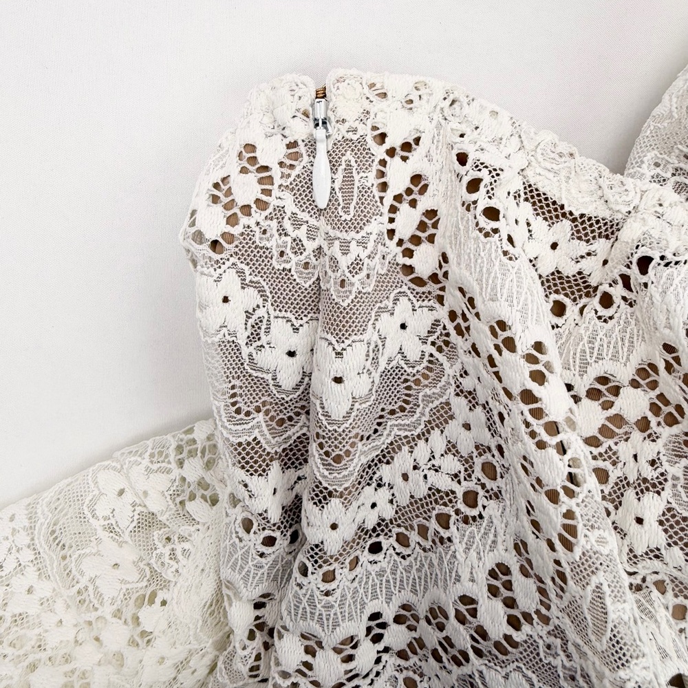 For Love & Lemons Rosalita Sheer Lace Midi Skirt Nude Built-In Snap Bodysuit XS - Picture 14 of 16